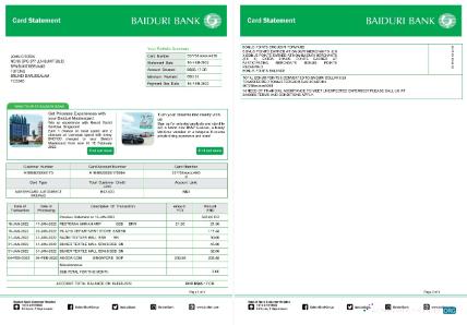 Download Brunei Baiduri bank card statement word 2 pages